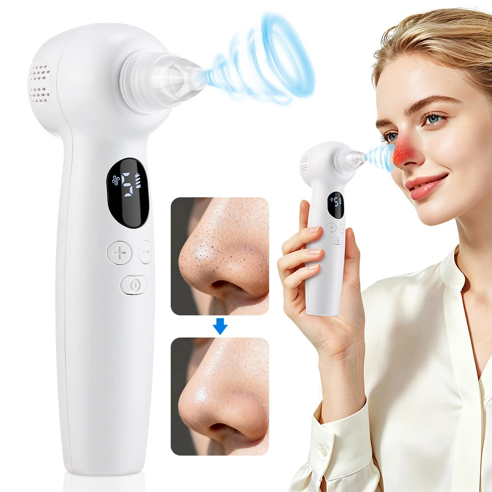 4-in-1 Vacuum Blackhead Remover 5 Suction Levels 3 Heating Modes 45℃ Electric Pore Cleaner 400mAh Face Pimple Extractor Tool