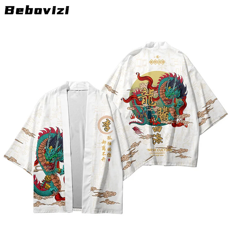 

Bebovizi Japanese Style Anime Dragon Kimono Streetwear Men Women Cardigan Harajuku Clothes 2024 Summer