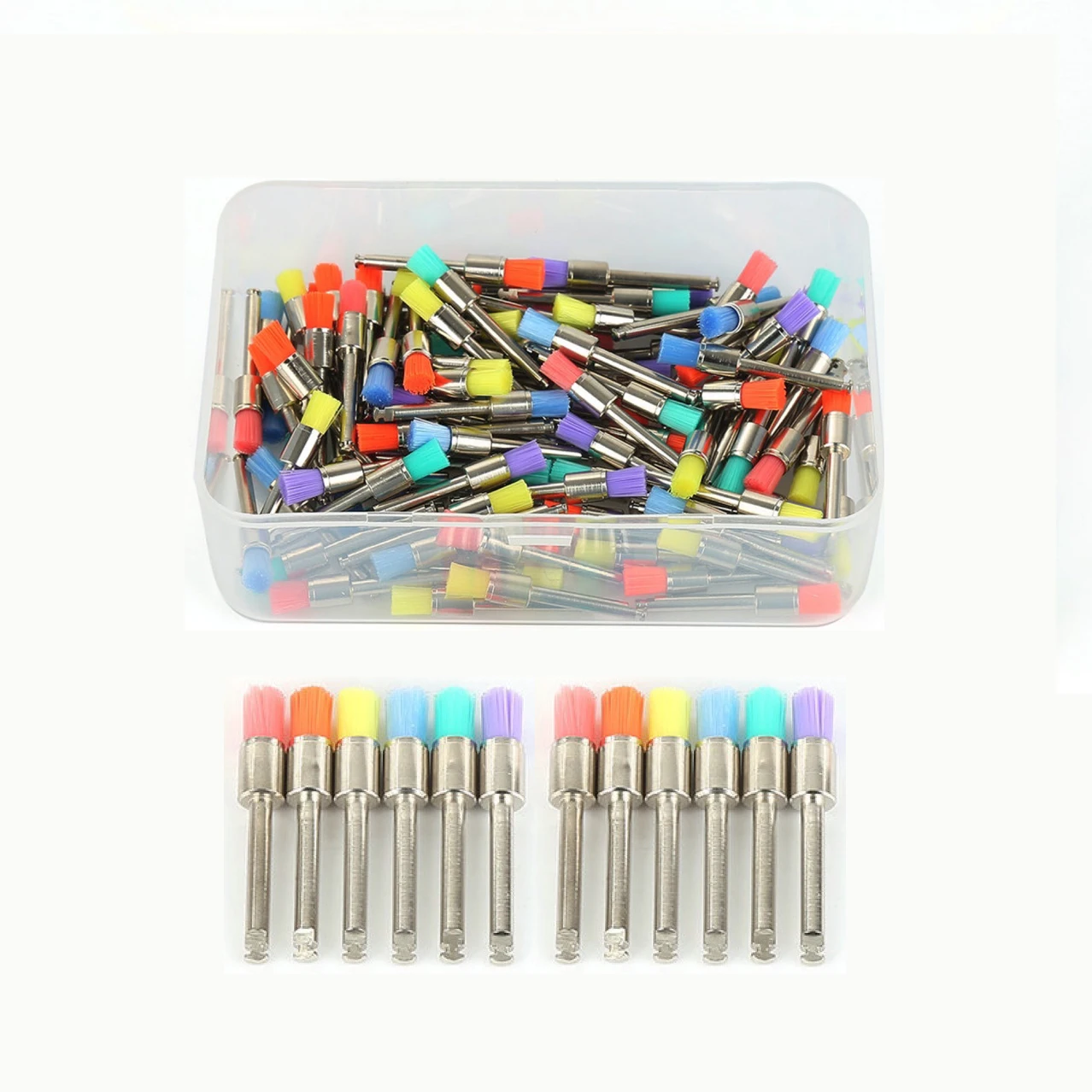 100pcs Dental Prophy Brushes Polishing Polisher Disposable Latch type Mixed color Plat Used for Stain Removal and Polish