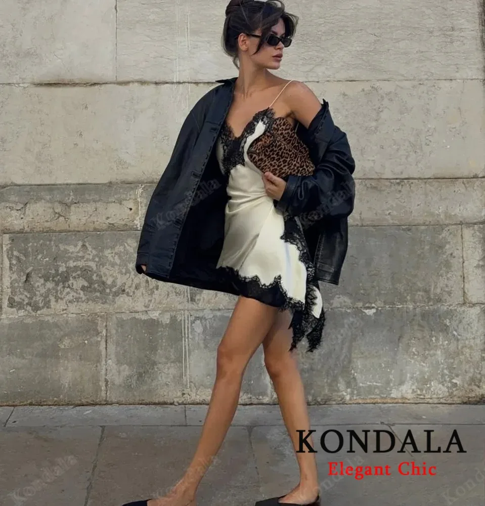 KONDALA Women Elegant Luxury Dress Lace Asymmetrical Suspender Dress New 2025 Spring/Autumn Fashion Party Hot-Sexy Mujer Dress