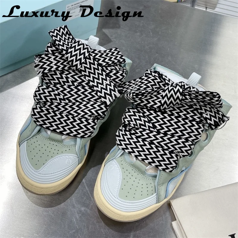 New Designer Slippers Sneakers Flat Shoes Women Luxury Brand Trainer Lace Up Men Top Quality Thick Laces Skateboard Shoes Unisex