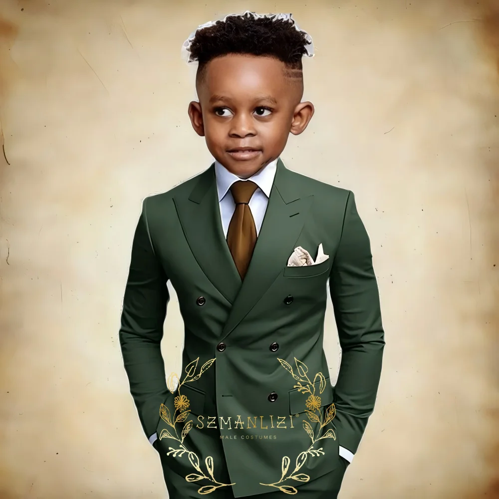 

Dark Green Boy Suits For Wedding 2 Pieces Peaked Lapel Kids Clothes Sets Party Children Tuxedos Costume Outfit (Jacket+Pant)