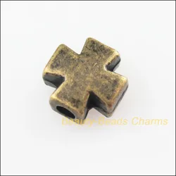 30New Tiny Smooth Cross Charms Antiqued Bronze Color Spacer Beads 8mm