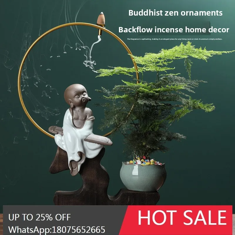 

SGF Zen backflow incense burner novice monk ornament Chinese creative potted plant