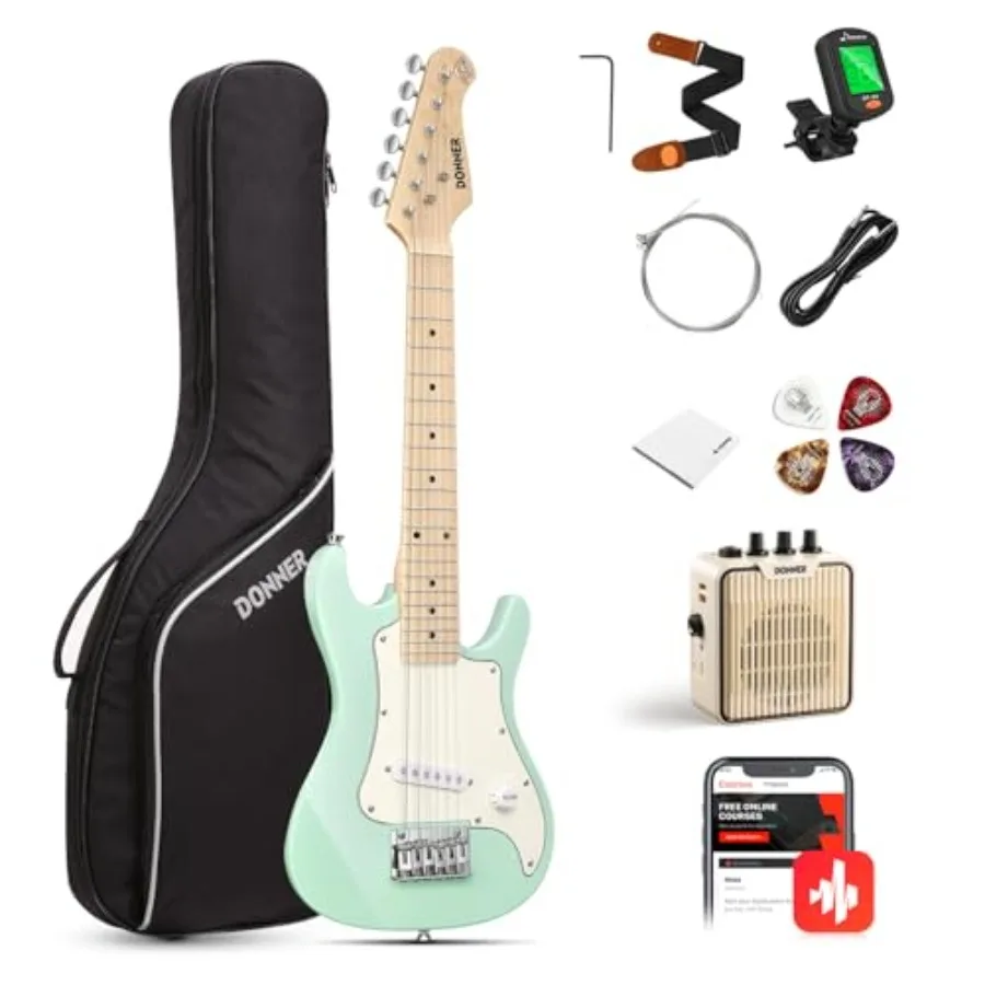 

30 Inch Electric Guitar Beginner Kit for Home Practice: ST-Style Mini Guitar in Black with Built-in Amp, 600D Carry Bag, Tuner,