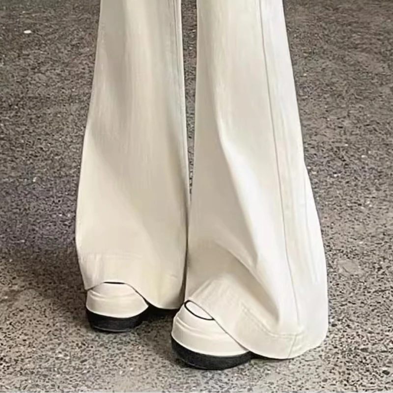 Pantaloni jeans bianchi a gamba larga Pantaloni larghi da donna con fascia a vita alta Pantaloni larghi lunghi coreani solidi streetwear Vintage