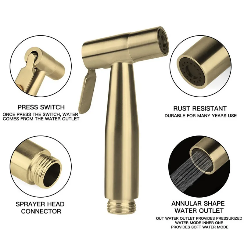 Handheld Wc Bidet Sproeier Messing Ventiel Rvs Bidet Douche Hygiënisch Wandgemonteerde Vrouw Reiniger