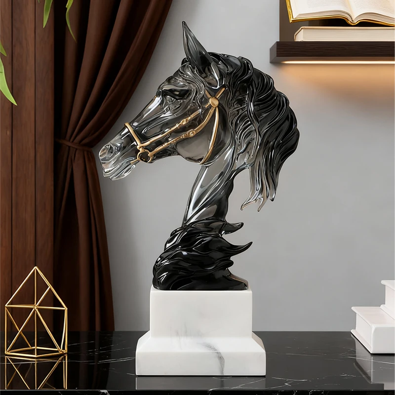 Resin Handicrafts Transparent Horse Head Sculpture Simulated Animal Ornaments Abstract Horse Home Decoration Accessories
