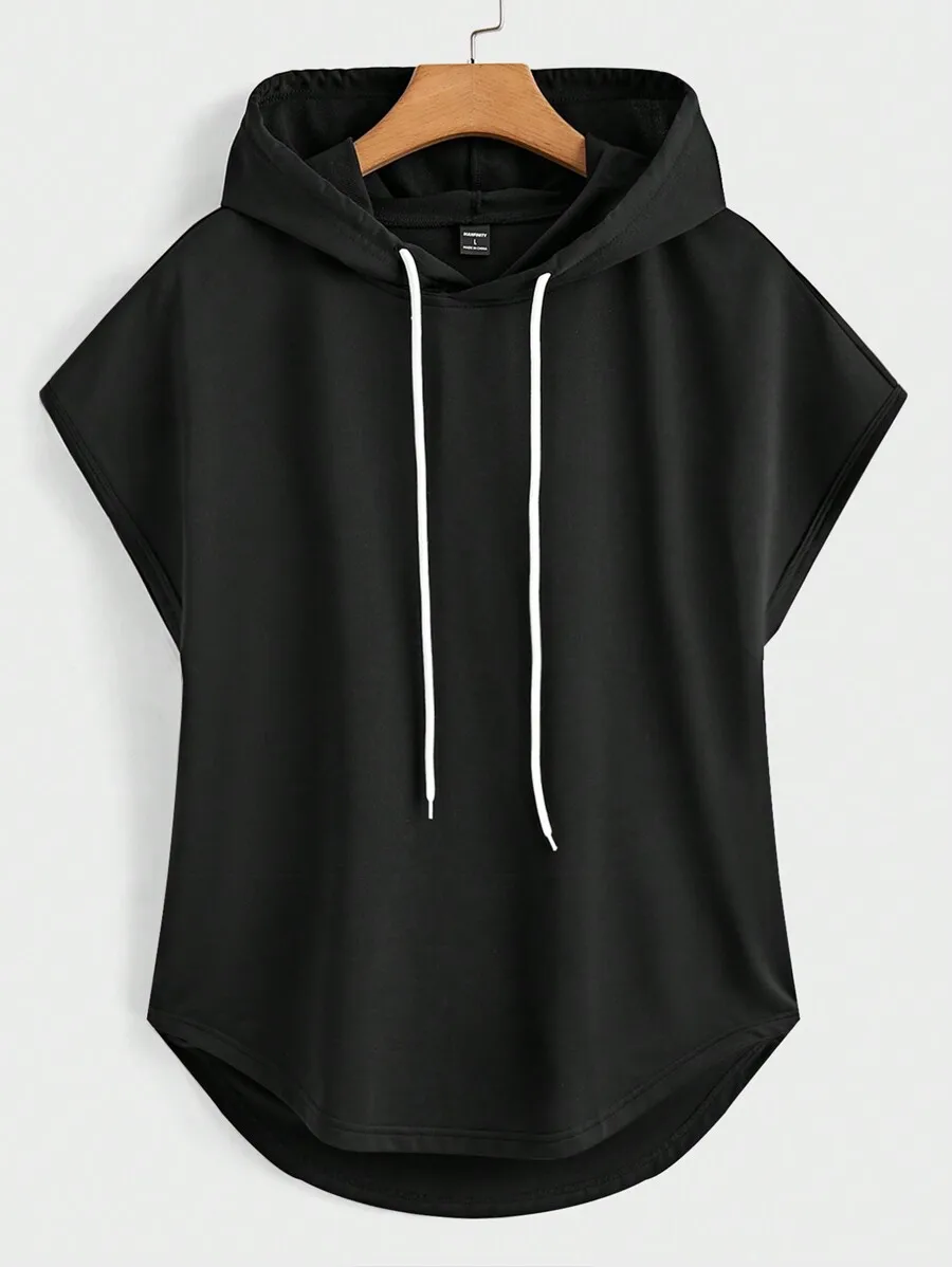 

Мужская черная свободная толстовка с капюшоном и завязками на шнурке