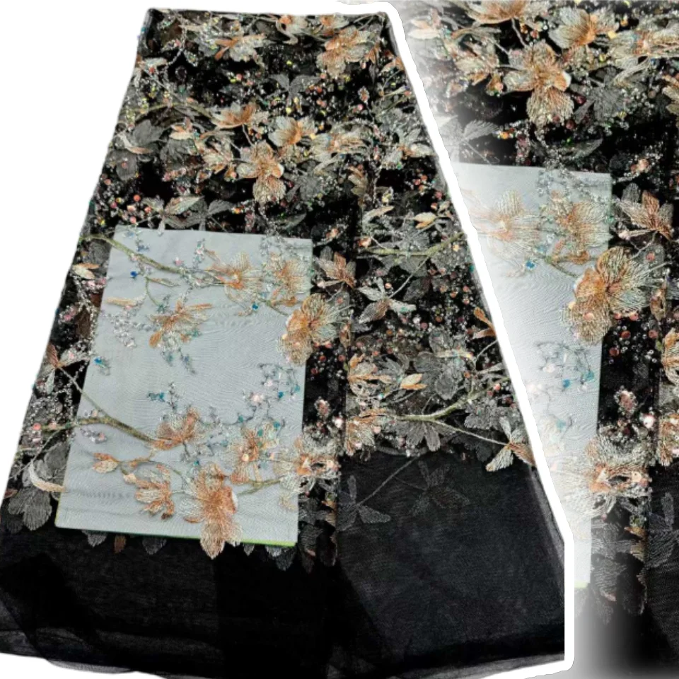 

Роскошная розовая высококачественная свадебная вечеринка с вышивкой, французский тюль, кружевная ткань с блестками, африканская кружевная ткань для платьев, AH1722