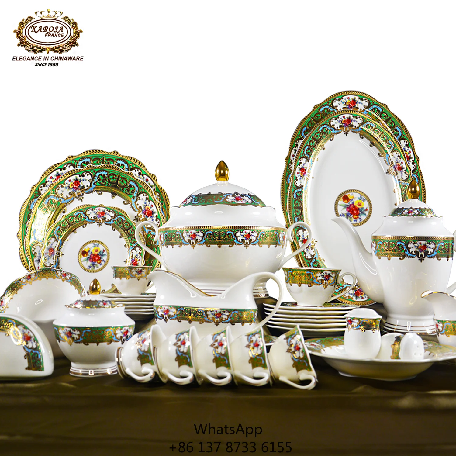 

Factory Embossed Gold Bone China Dinner Set Royal Style Flower Shape Tableware For Luxury Wedding Party