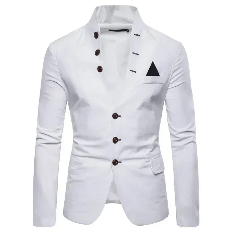 

Men's Blazer Multi-button Decoration Casual Stand-up Collar Male Blazer Fashion Slim Solid Color Suit Jacket Dress Stage Party