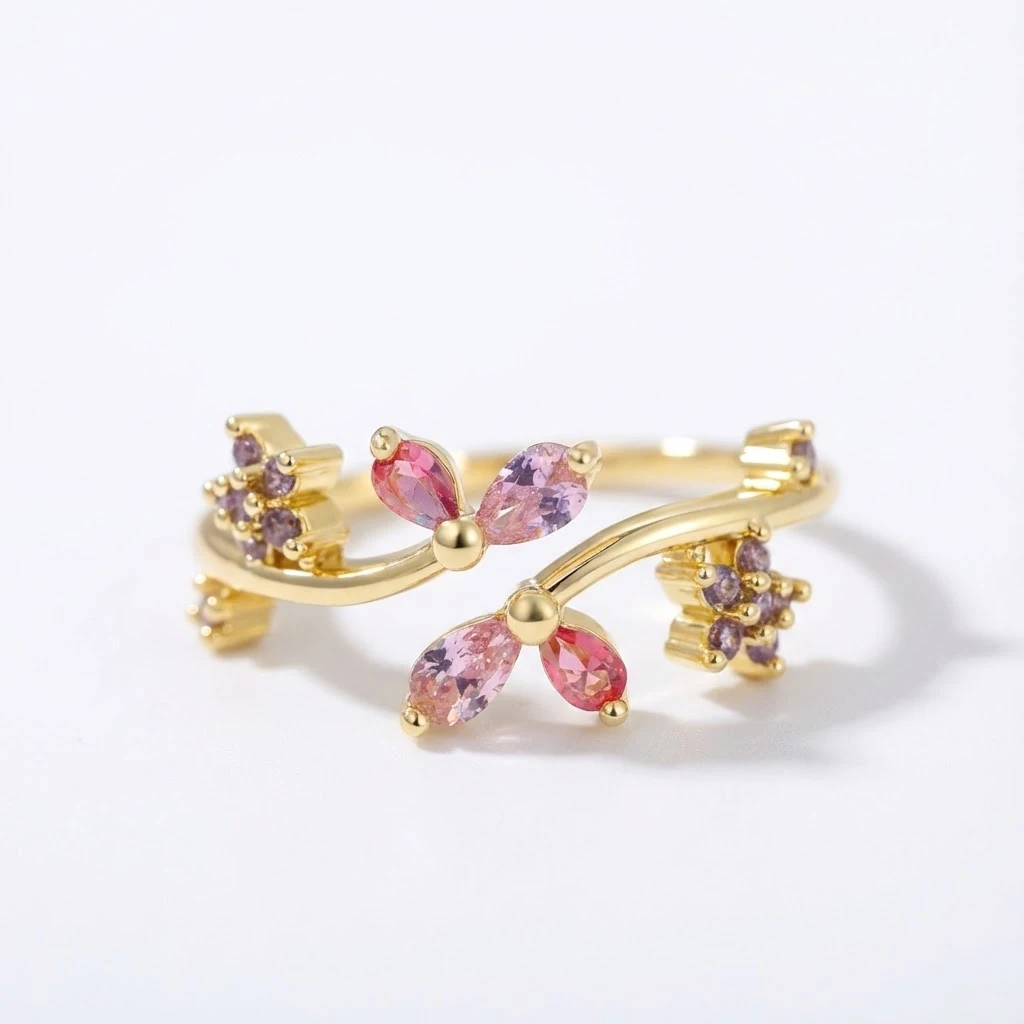 New ins Cute Colorful Zircon Flower Ring For Women Girl Fashion Vintage Zircon Adjustable Rings Jewelry Gift