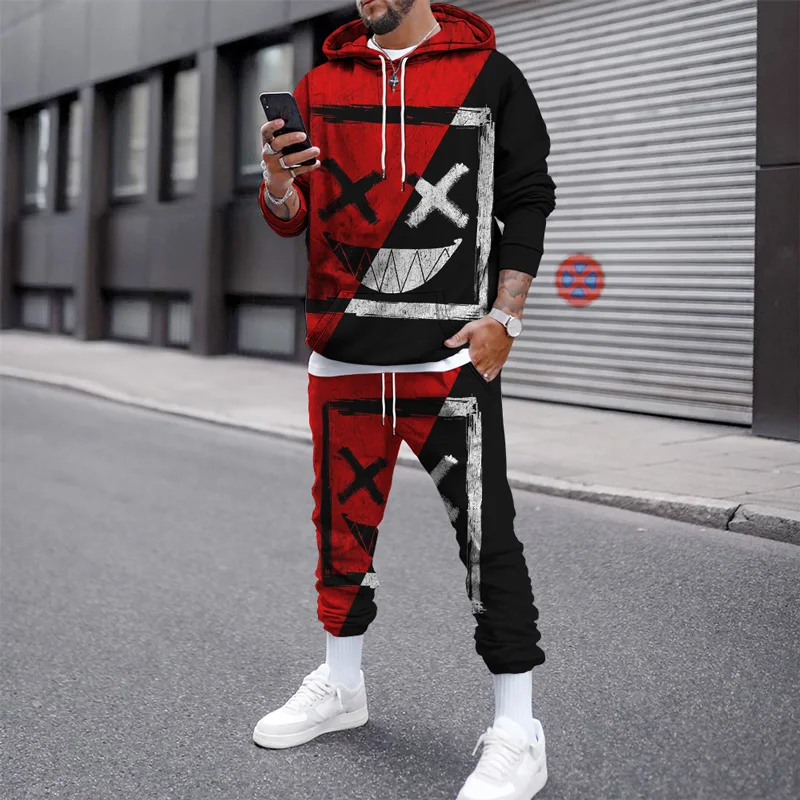 Men Tracksuit Set Smile 3d Printed Hoodies Suits Jogger Casual Sweashirts Sweatpants 2 Piece Autumn Winter Hip Hop Man Clothing