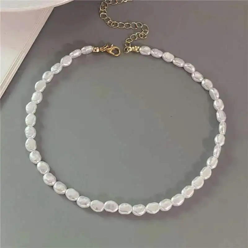 Imitation Pearl Love Heart Beads Choker Necklace for Women Girl New Fashion Elegant Wedding Party Short Necklace