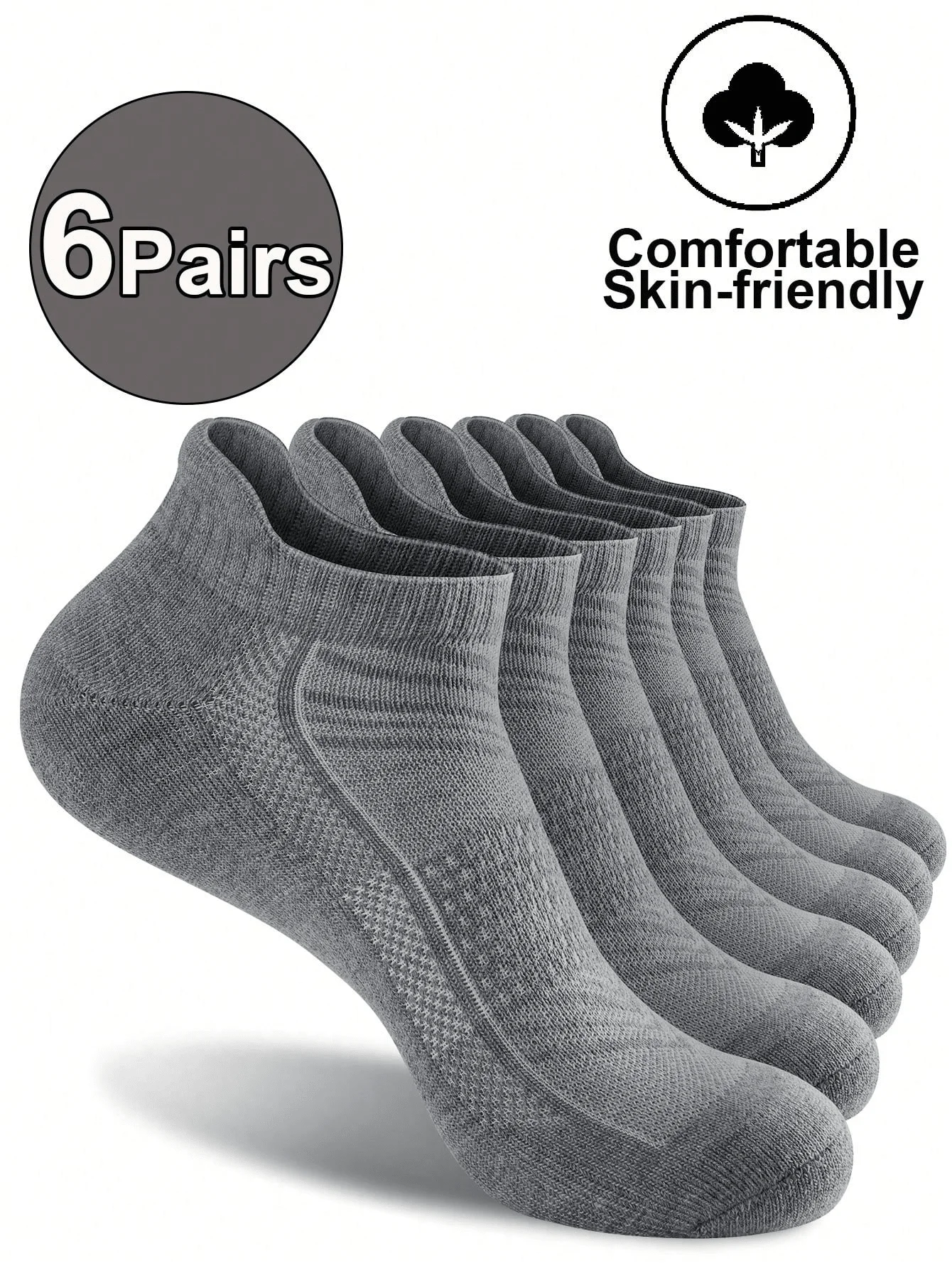 

6 Pairs Mens Low-Cut Socks Soft Anti-Slip Small Tab Comfortable Skin-Friendly