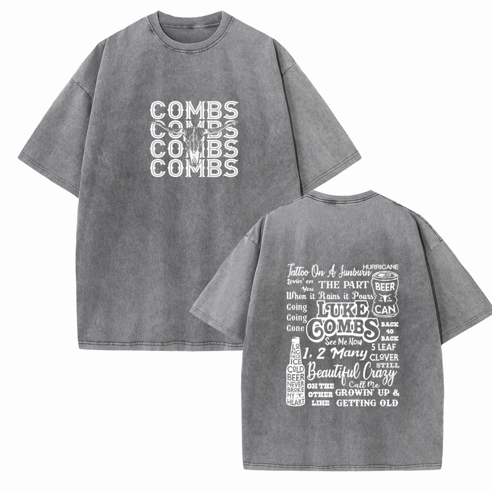 Luke Combs Tattoo on A Sunburn 2024 Cotton Summer Unisex Harajuku Short Sleeve Printing Vintage O-Neck Music Fans Gift Shirts