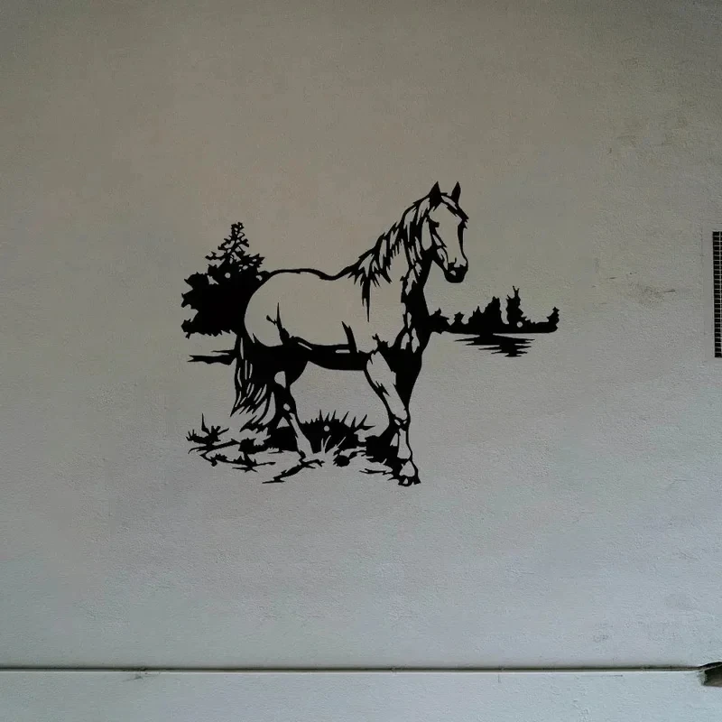 Hand-Forged Iron Horse Wall Art, Galloping Stallion Silhouette, Rust-Resistant Equestrian Decoration, Suitable for Horse Stable Walls