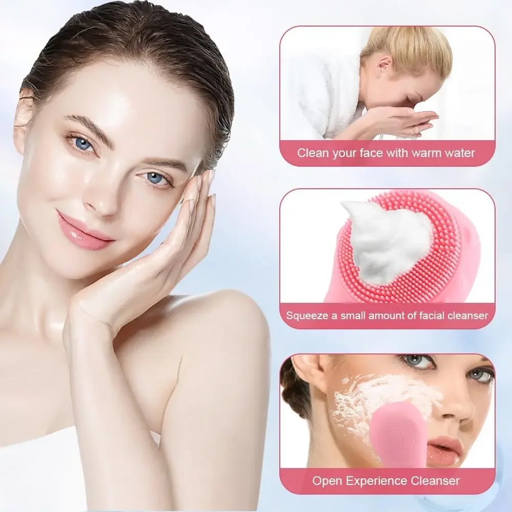 Electric Face Washing Brush with Base, 1 Box Constant Temperature Vibrating Massage Multifunctional Cleanser, Portable Household
