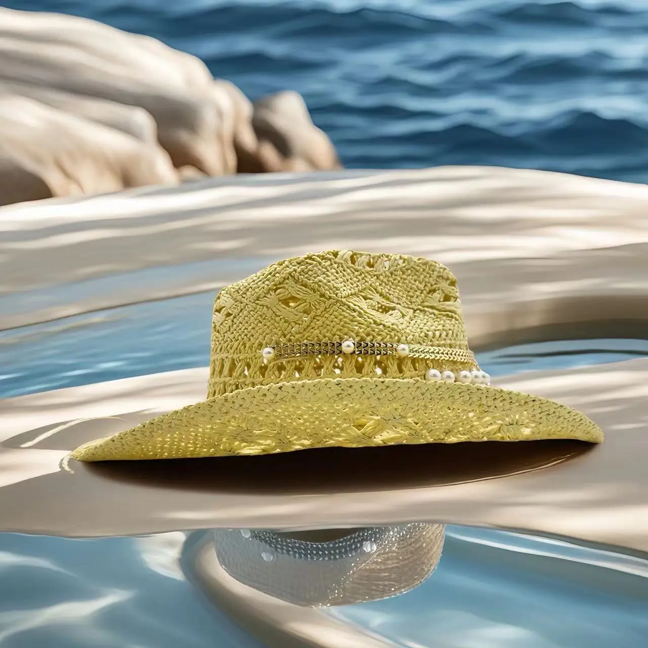 HongLuan Vintage Cowboy Straw Hat Man for Cowboy Hat Party - หมวกคาวบอยตะวันตกสําหรับผู้หญิงหรูหราด้วยไข่มุกเทียม