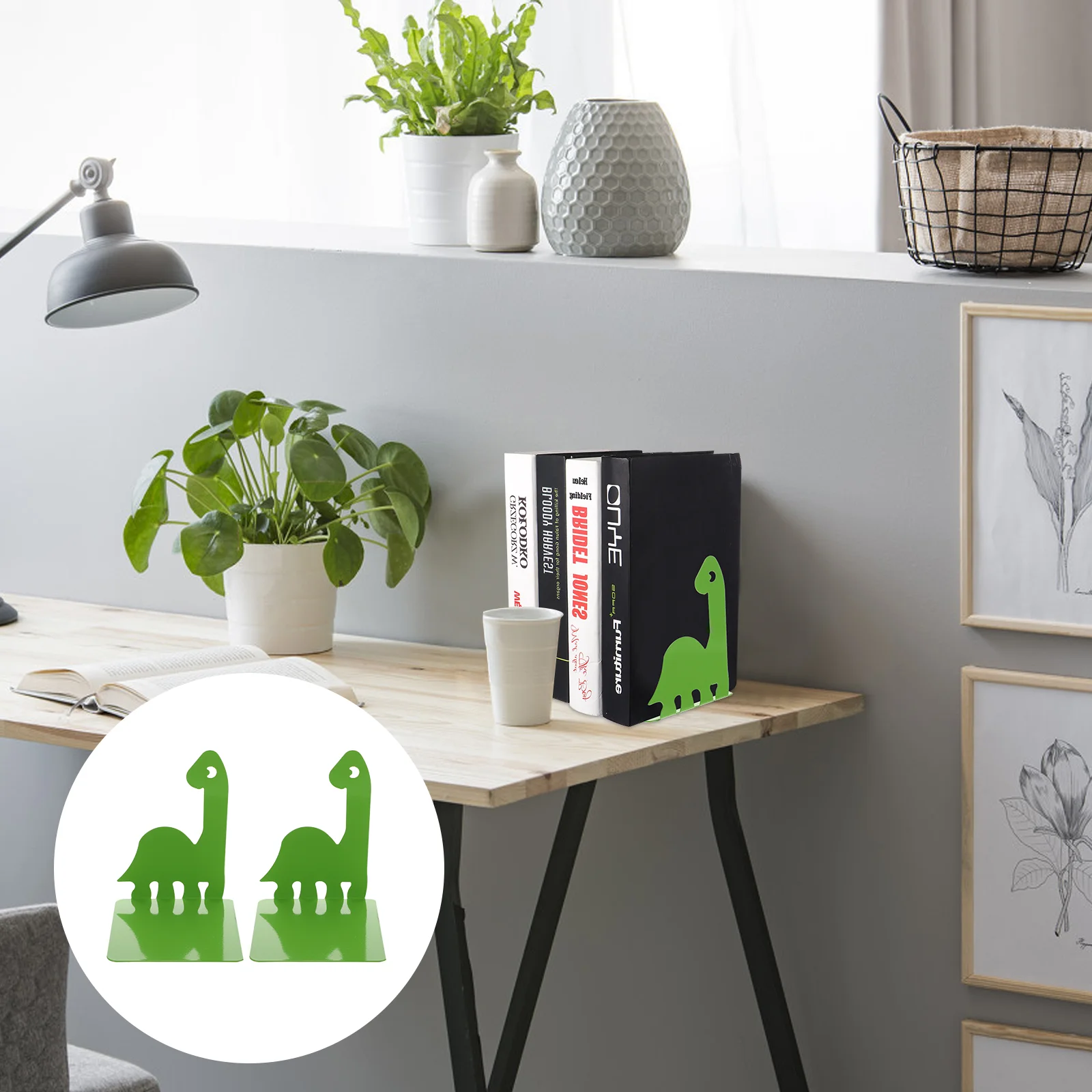 

Dinosaur Metal Bookend Office Holder Table Top Bookshelf Decor Heavy Duty Shelves for Non-slip Support