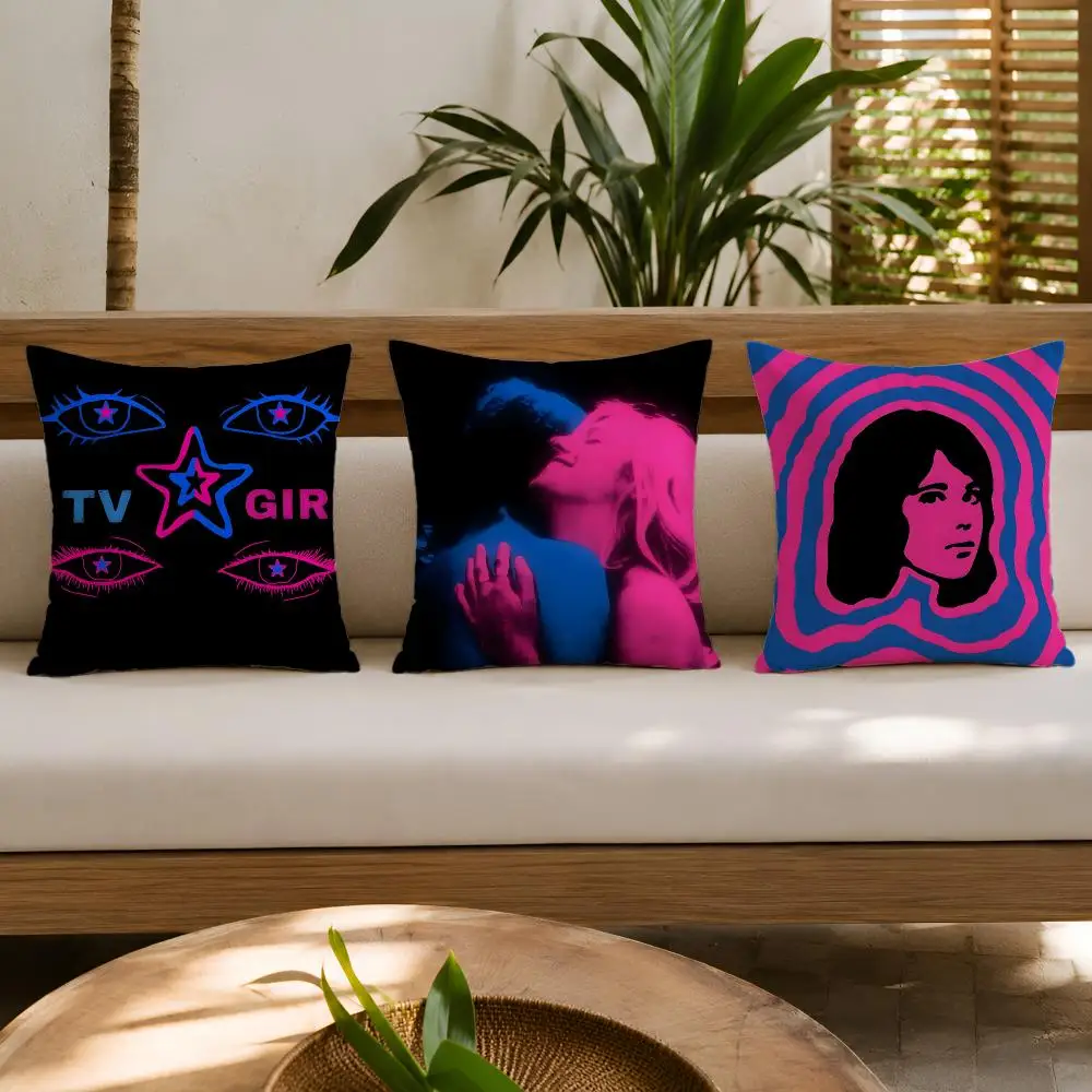 Music Band T-TV Girl Cushion Cover Wrinkle-Resistant Short Plush Cushion Covers Breathable Machine-Washable