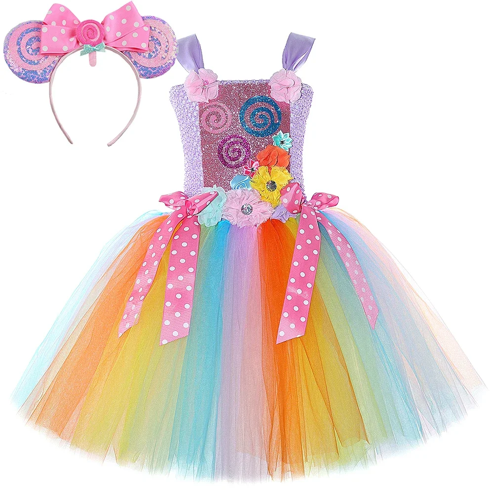 カラフルな花のロリポップ妖精のドレス-女の子用-キャンディドーナツコスチューム-誕生日パーティー衣装-新年バレエチュチュ