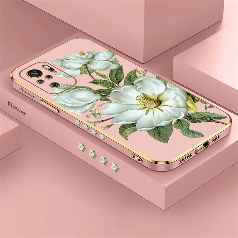 Poco M5S Pattern Flower Phone Case For Xiaomi Poco X3 X2 X5 X4 Pro M2 M4 M5 M3 F4 F3 GT C40 Luxury Plating Silicone Soft Cover