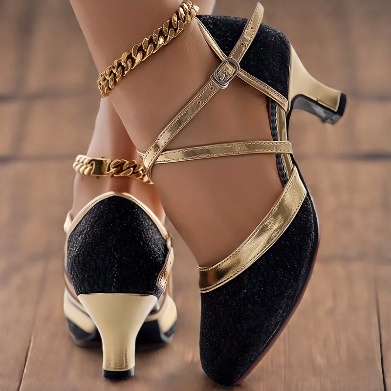 السيدات أحذية الرقص اللاتينية مربع الرقص الاجتماعي في الهواء الطلق النساء لينة سوليد الكبار كعب متوسط 3.5 سنتيمتر/5 سنتيمتر #1