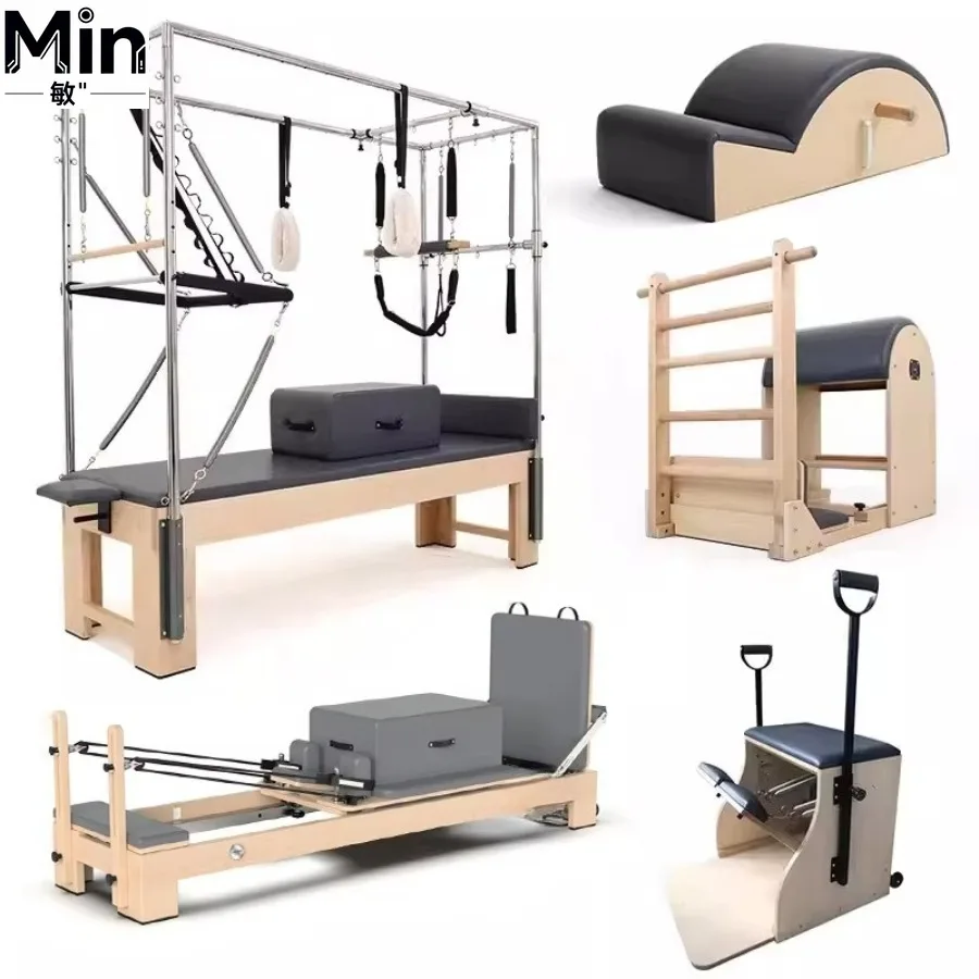 5 Pcs Set Wood Pilates Reformer Training Bed Yoga Pilates Machine for Gym Fitness Body Exercise