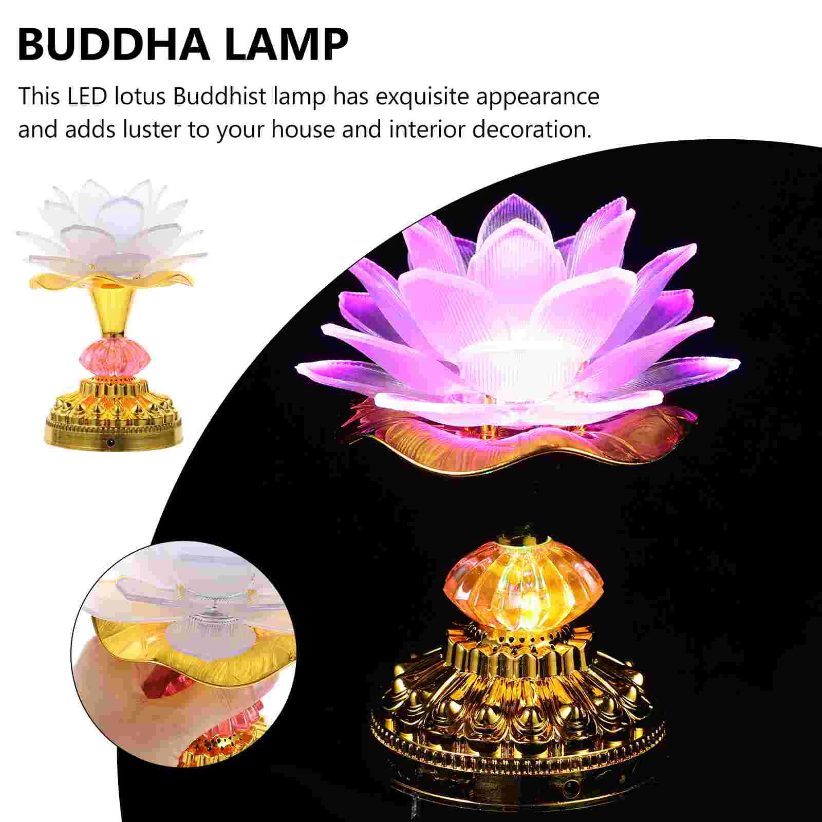 USB Colorful LED Lotus Lantern for Buddha Props Hall Decoration Plug in Worship Lamp Golden