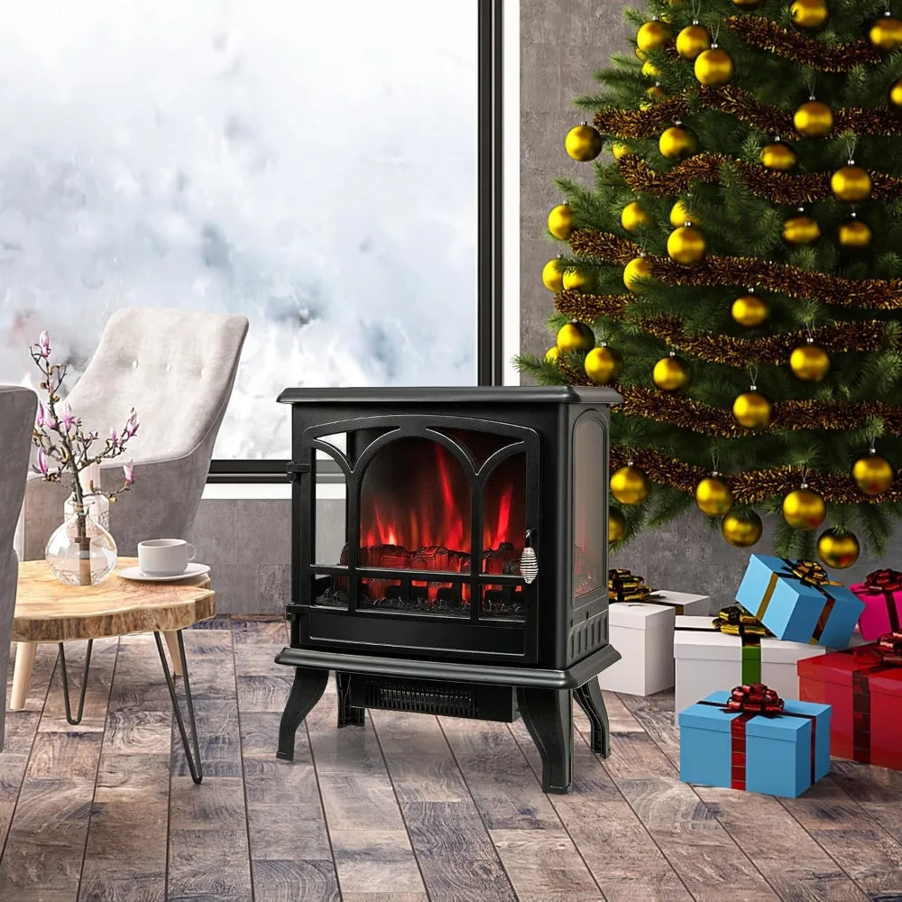 23” Electric Fireplace Stove, Freestanding Fireplace Heater with 3-Level Dimmable Flame Effect and 6H Timer,Compact Stove Heater