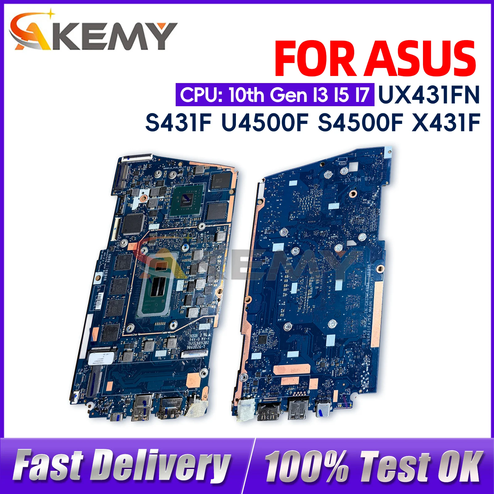 Placa-mãe para Notebook ASUS ZenBook UX431FA UX431FN X431F S431F U4500F UX431F S4500F com Processadores Intel de 10ª Geração i3, i5, i7