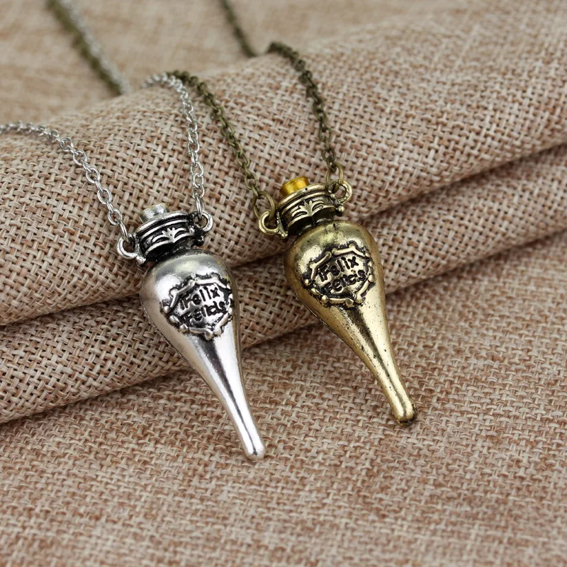 Felix Felicis Magical Potion Necklace Liquid Luck Bottle Vingtage Antique Bronze Silver Color Pendant Movie Jewelry Wholesale