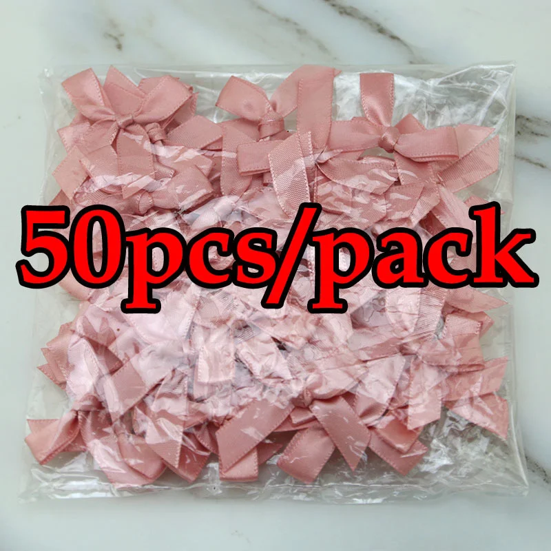 (50 Pcs/pack) 4*4cm Fresh Pink Ribbon Bows Small Size Satin Ribbon Bow Flower Craft Decoration Handwork DIY Party Decoration