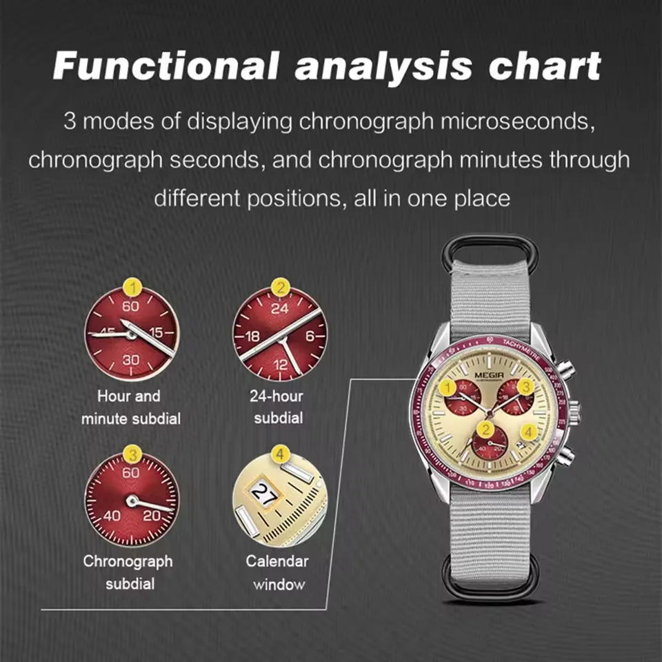 MEGIR 2247 Fashion Quartz Watches for Man Calendar Chronograph Clock Canvas Strap Luminous Casual Sports Men Watch reloj hombre