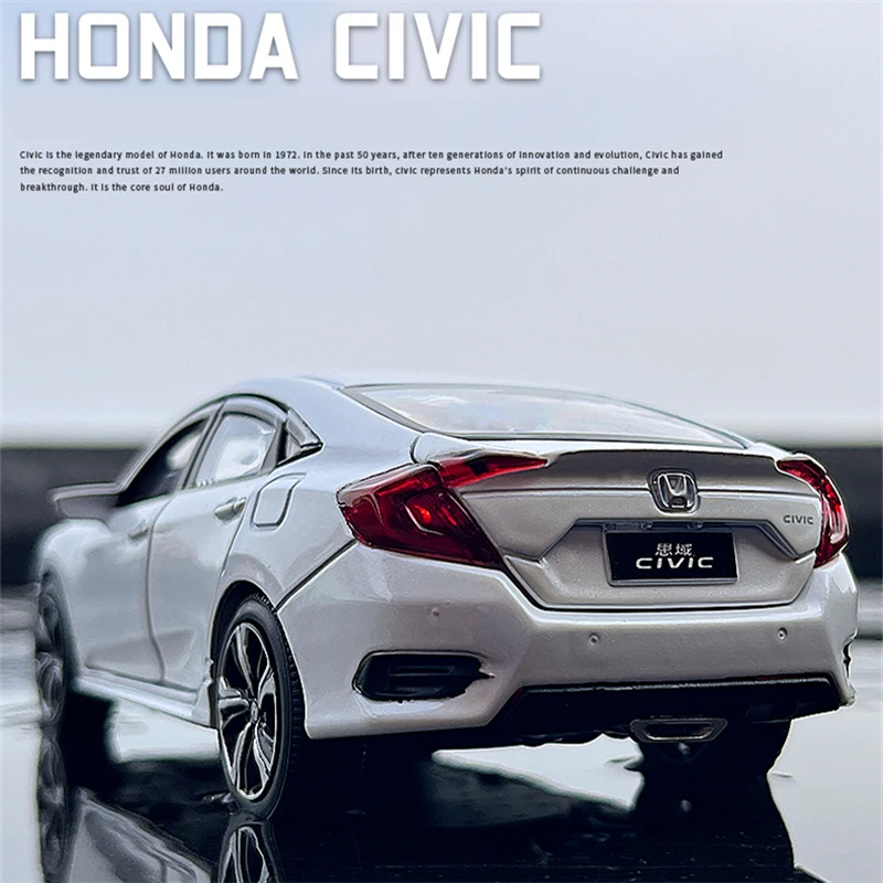 Honda Civic TYPE-R Diecast Metal Sports Car Model, 1:32, veículos de liga, som e luz coleção, presente brinquedo infantil