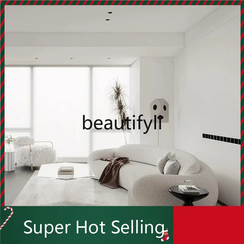 

K132 Curved sofa, living room French retro wabi-sabi wind white cat claw cloth special-shaped sofa