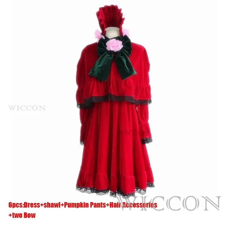 

ss23Anime Rozen Maiden Pure Ruby Cosplay Shinku Dress Halloween Costume lolita Red Hat For Girl Women wig wigcap shoes cosp