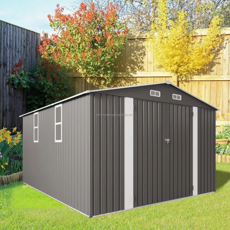 10x12ft Heavy   Durable Outdoor Metal Storage Shed Weather Resistance Lockable Door for Garden Backyard Tools