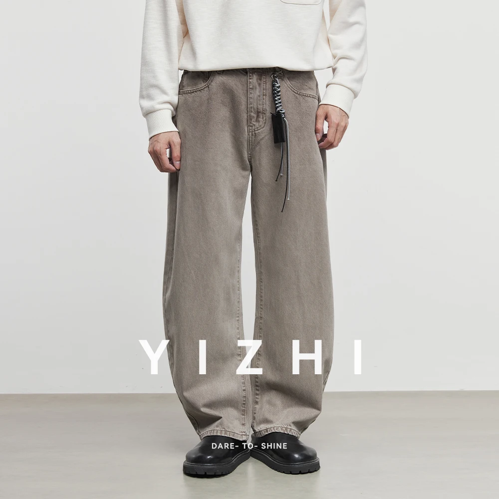 

Новинка осени и зимы 202, мужские мешковатые джинсы цвета хаки, свободные джинсовые брюки с декоративным ремешком, повседневные уличные брюки