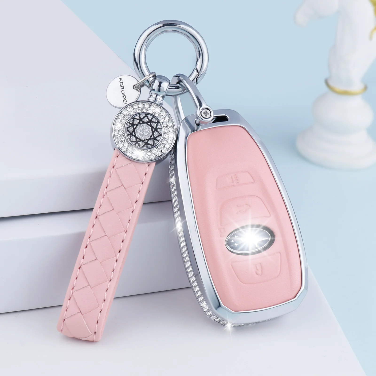 

Чехол для ключа Subaru с брелоком, розовый кожаный брелок, подходит для Ascent BRZ Crosstrek Forester Impreza Legacy Outback WRX S