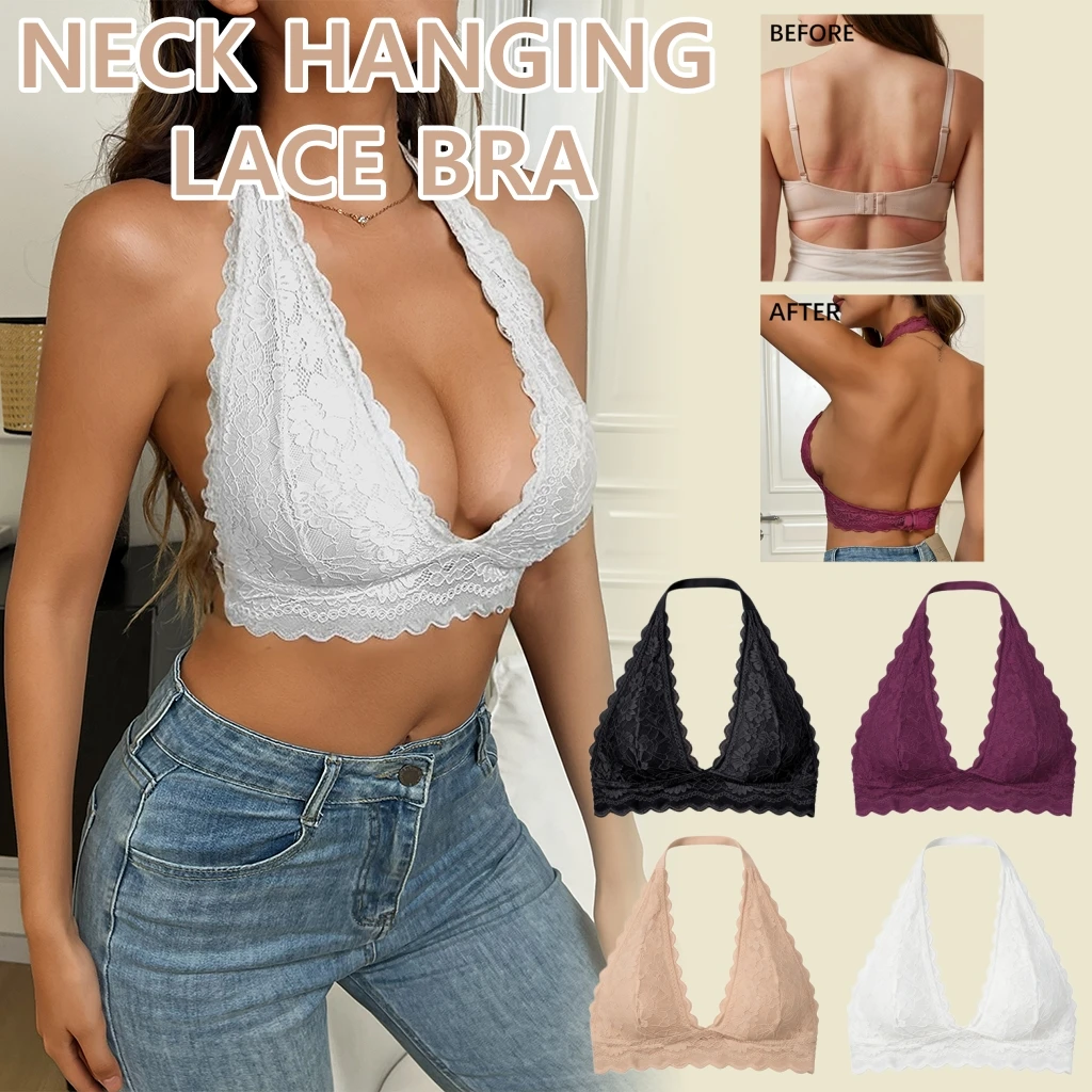 Bralette Wireless Soft - Halter Neck Lace Bralette For Women
