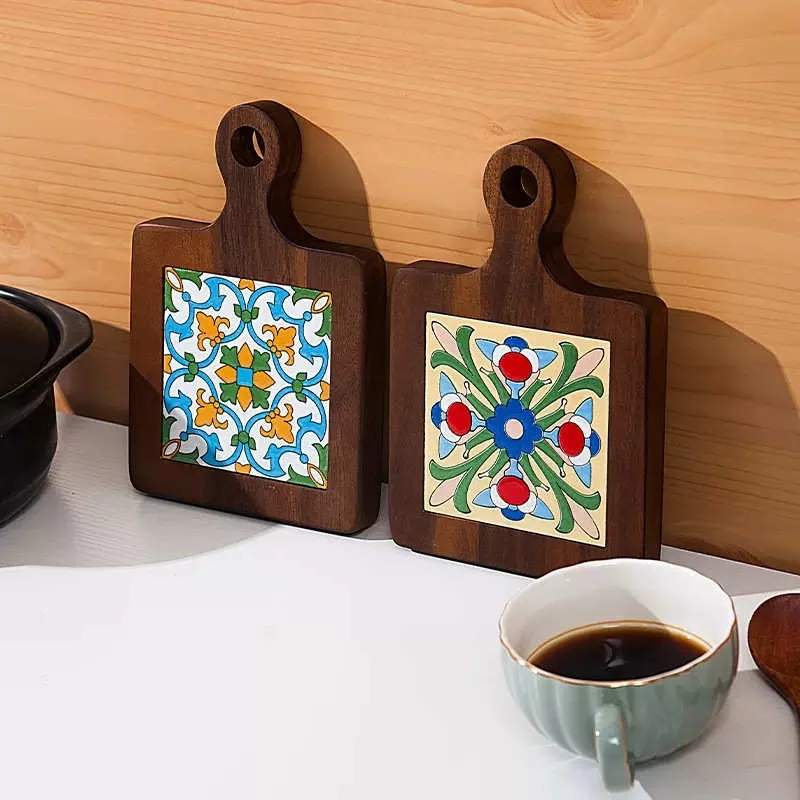 Popular Think Wood Flower Brick High-Pressure Cooker Heat Resistant Mat Real Wood Table Pad Irregular Shape Japanese Style