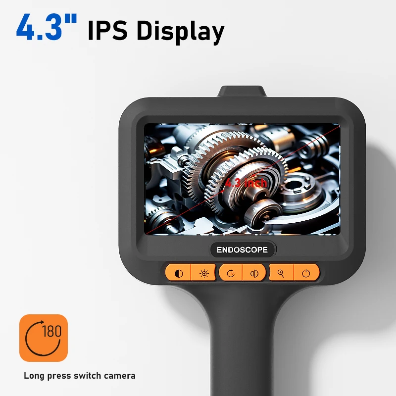 Periscopio portatile da 4,3'' Doppia fotocamera 8mm 1080P HD Design diviso IP67 Endoscopio industriale per ispezione di tubazioni di motori per auto fognature