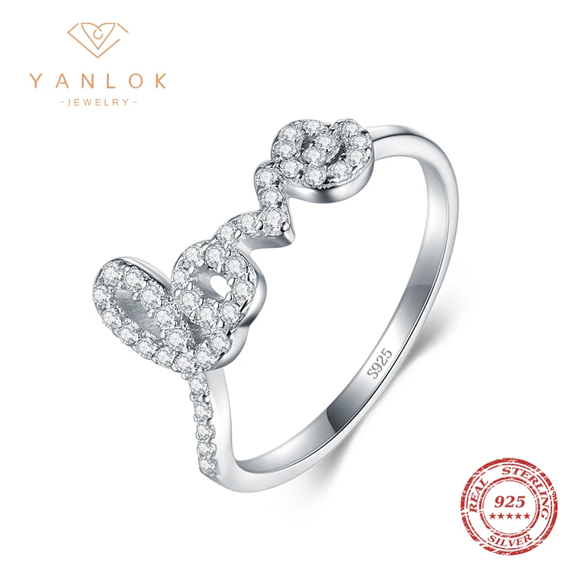 

YANLOK Hot Sale 100% 925 Sterling Silver Love Letter Rings for Women Sterling Silver Jewelry Gift