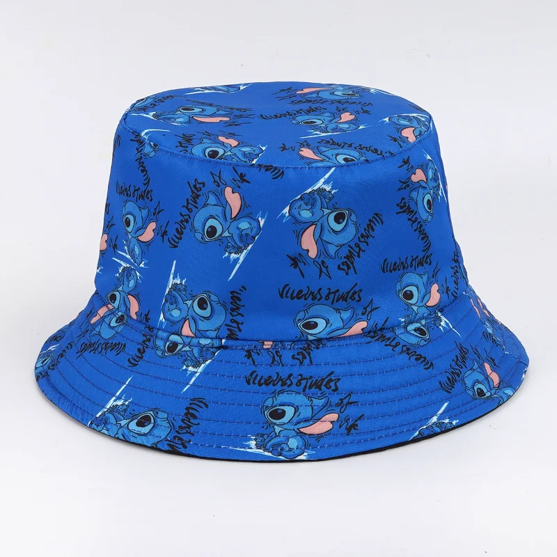 Disney Stitch หมวกแฟชั่นผู้ชายผู้หญิงพิมพ์ Sun หมวกการ์ตูนฤดูร้อนครีมกันแดดกลางแจ้งหมวก Casual หมวกชาวประมงของขวัญ