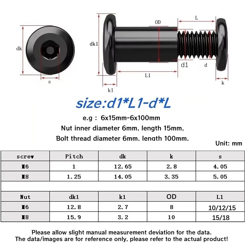 10~50set M6 M8 Steel Black Large Flat Hex Furniture Screw Bolt With Nut Rivet Connector Insert Joint Sleeve Nuts