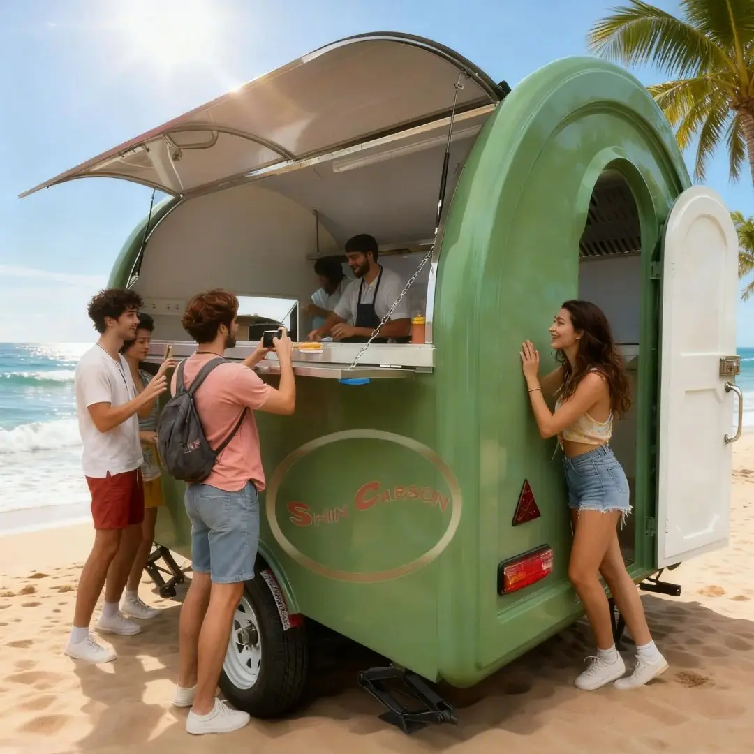 

Customizable European-Style Stainless Steel Food Cart Trailer Four-Wheel Towed Mobile Snack Cart for Street Use