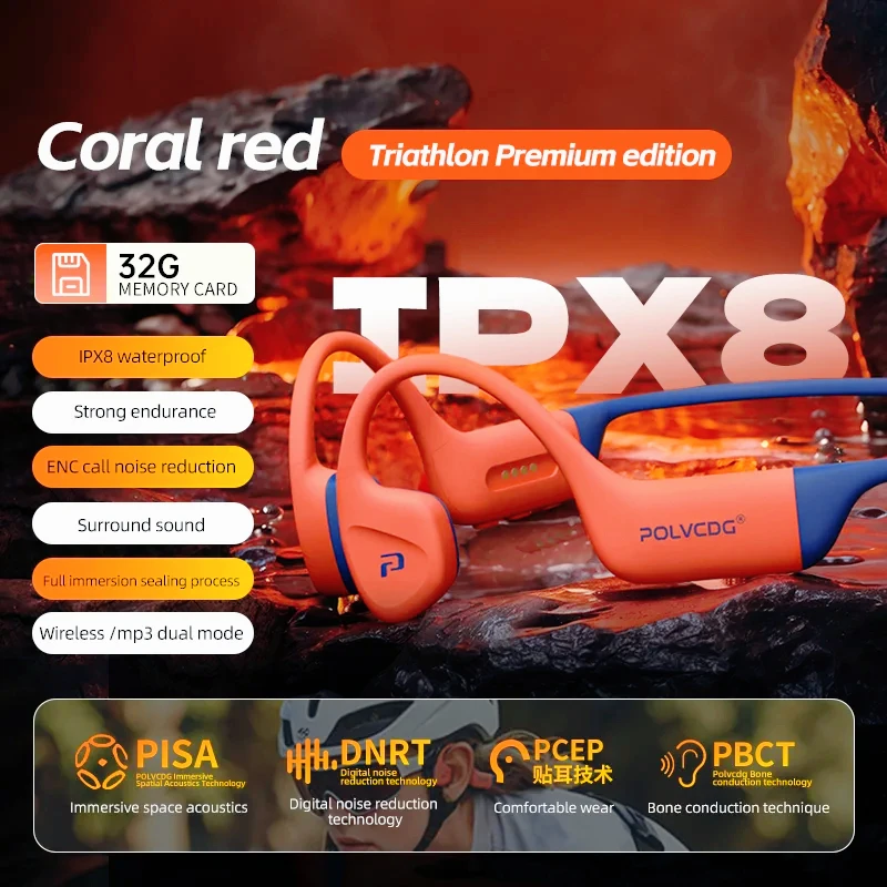 2025 new product x16 bone conduction earphones IPX8 waterproof 32GB memory Bluetooth 5.4 silicone material